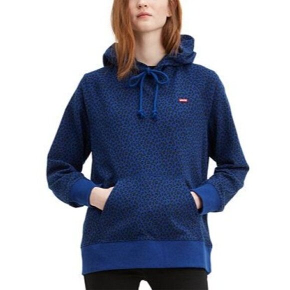Levi's Blue Leopard Print Pullover Hoodie Sweatshirt L - Picture 1 of 5